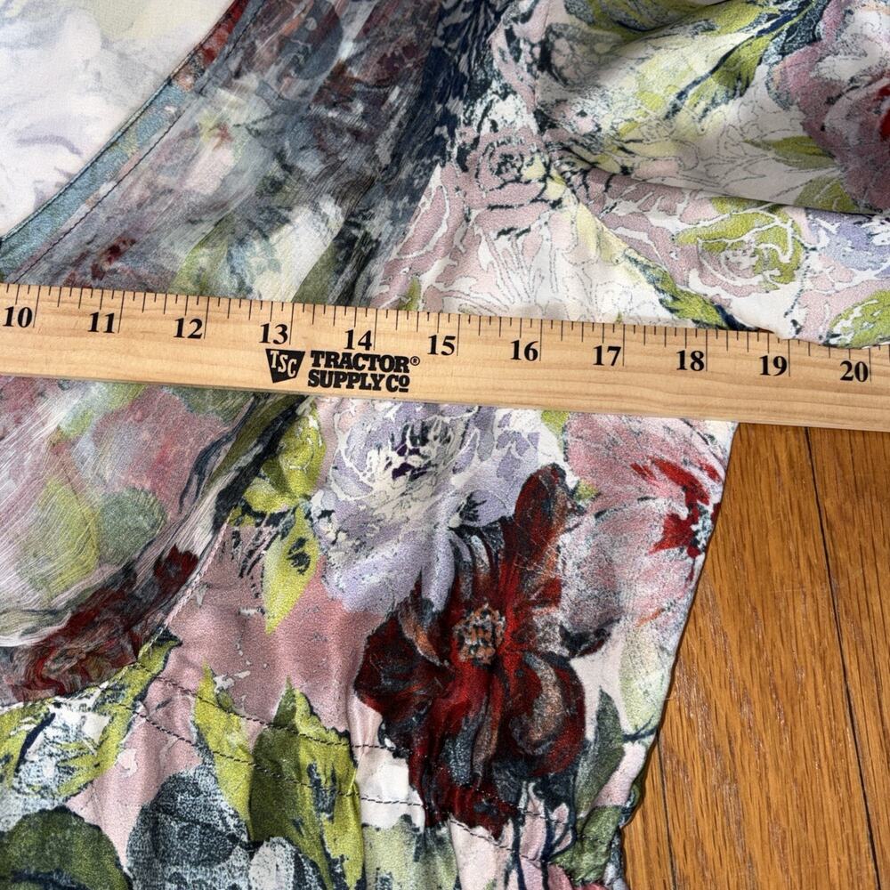 SUNDANCE Winter Garden Watercolor Floral Lined Silk Top Blouse Sz M Boho Chic - Picture 5 of 13
